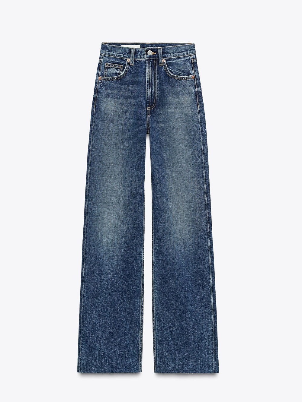 Zara Classic High-Rise Straight Leg Jeans in Medium Blue